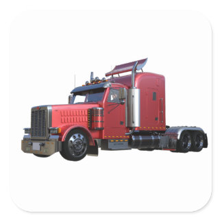 Metallic Red Semi Tractor Traler Truck Square Sticker