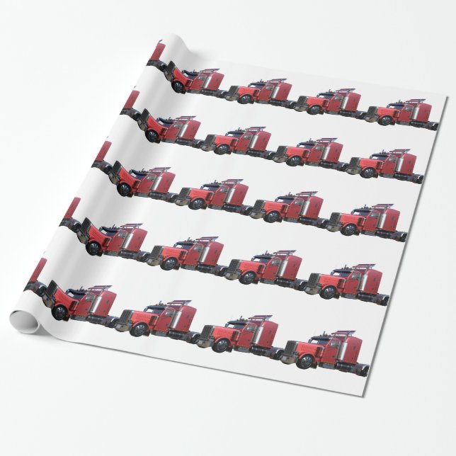 Metallic Red Semi Tractor Traler Truck Wrapping Paper (Unrolled)