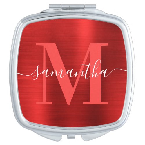 Metallic Red Signature Monogram Compact Mirror