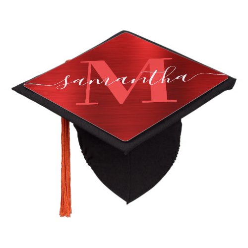 Metallic Red Signature Monogram Graduation Cap Topper
