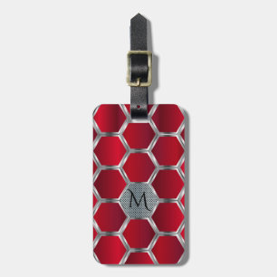 Metallic Red & Silver Octagonal Pattern Luggage Tag
