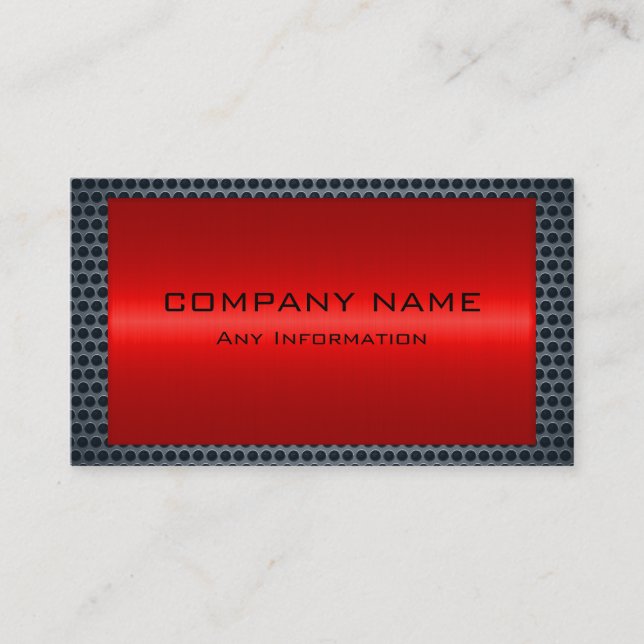 Metallic Red Stainless Gray Steel Hole Look Business Card (Front)
