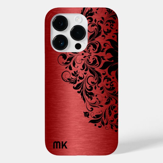 Metallic Red Texture Black Lace & Text Case-Mate iPhone Case (Back)