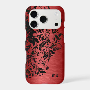 Metallic Red Texture Black Lace & Text Iphone 18 Pro Case