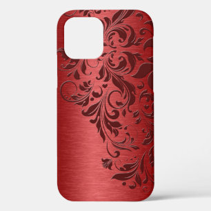 Metallic Red Texture & Floral Lace iPhone 12 Case