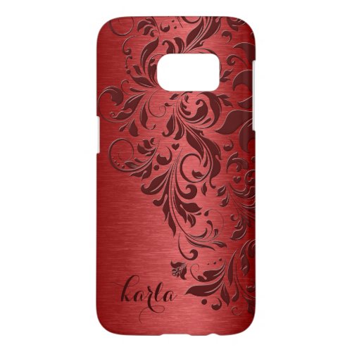 Metallic Red Texture With Dark Red Lace Samsung Galaxy S7 Case