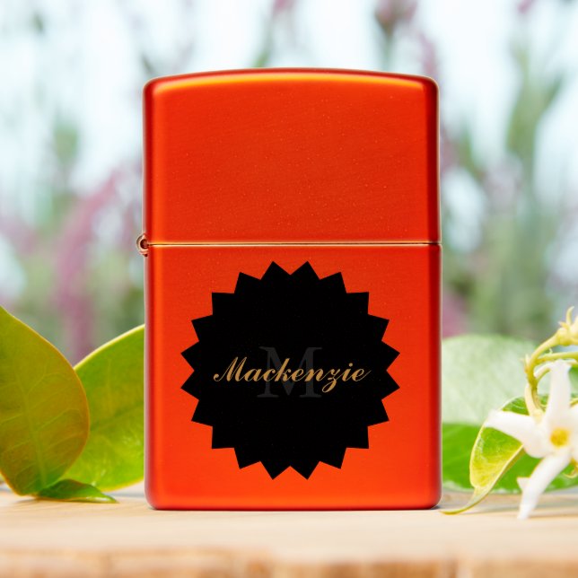 Metallic Red Zippo Lighter Custom Name and Monogra (On Table)