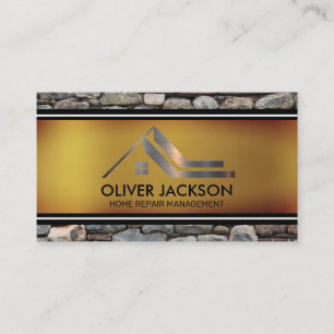 Metallic Residential Roof Logo   Stone Wall  Business Card