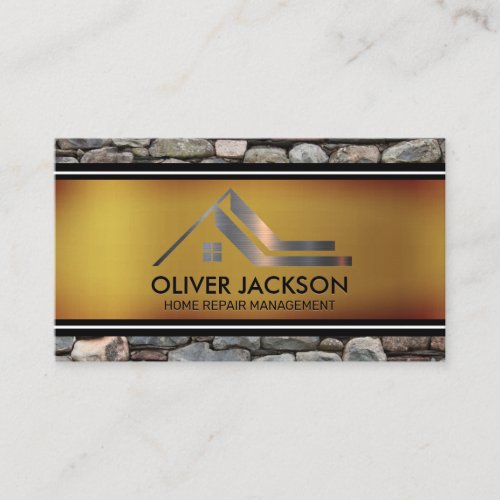 Metallic Residential Roof Logo  Stone Wall  Business Card