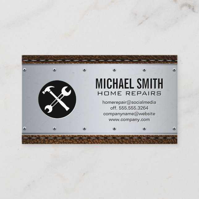Metallic Rivets | Leather Stitched Business Card (Front)