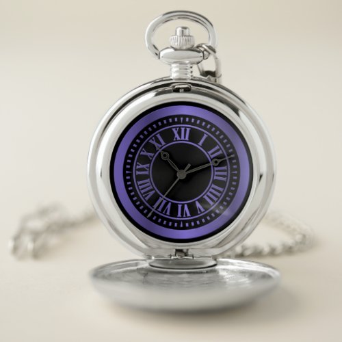 Metallic Roman Numerals Clock Face _ Deep Purple Pocket Watch