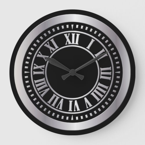 Metallic Roman Numerals Clock Face _ Silver