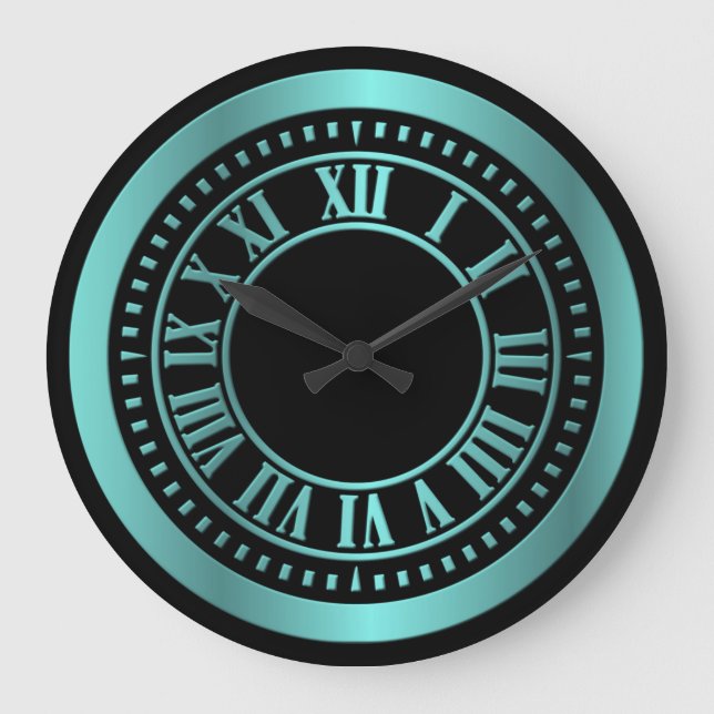 Metallic Roman Numerals Clock Face - Teal (Front)