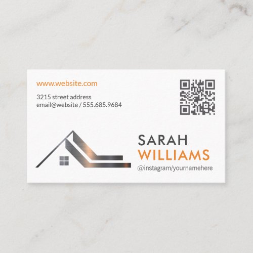 Metallic Roof Top  Real Estate Agent  QR Code Business Card