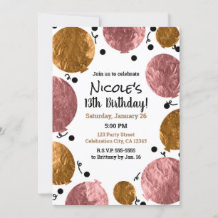Metallic Rose Gold Balloons Birthday Celebration Invitation