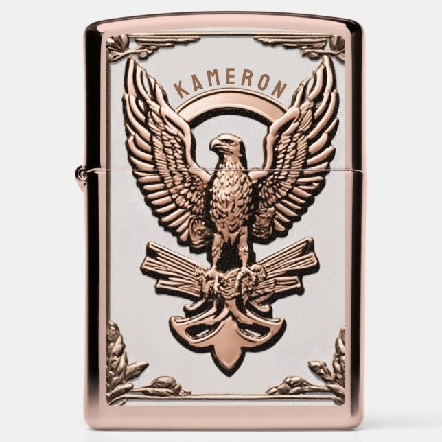 Metallic Rose-Gold Bold Eagle  Zippo Lighter (Front)
