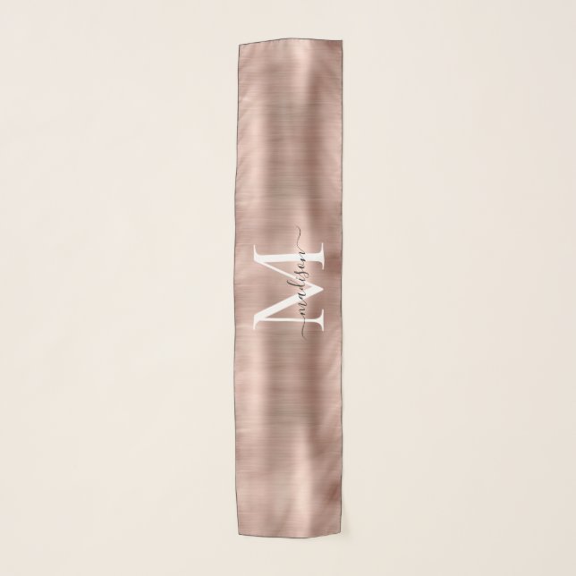 Metallic Rose Gold Elegant Monogram Script Name Scarf (Front)