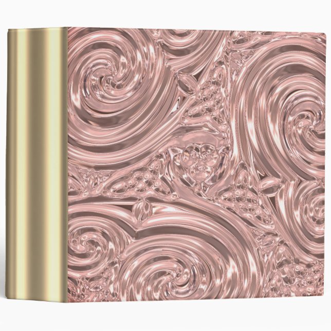 Metallic rose gold elegant victorian nouveau 3 ring binder (Front/Spine)