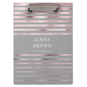metallic rose gold foil stripes monogram clipboard