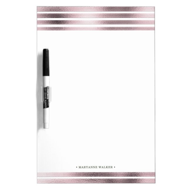metallic rose gold foil stripes monogram dry erase board (Front)