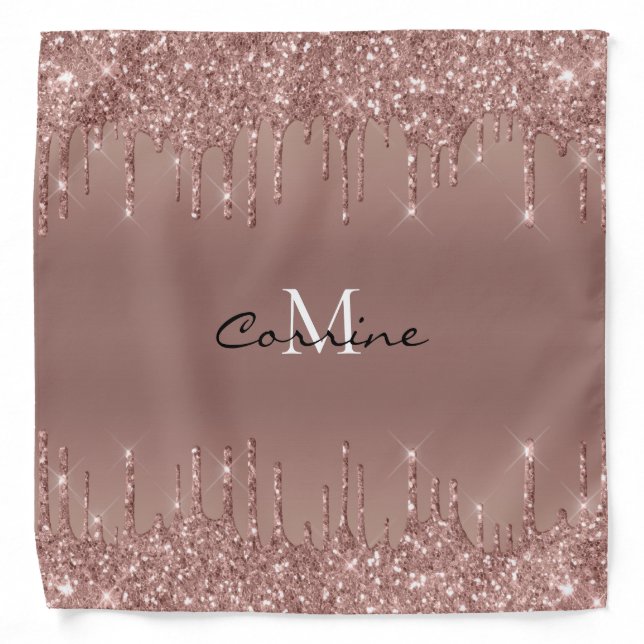 Metallic Rose Gold Glitter Dripping Icing Monogram Bandana (Front)