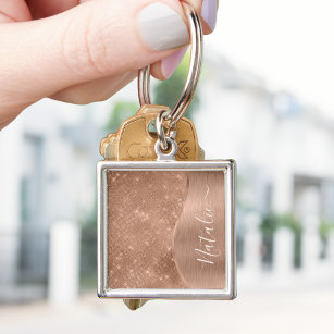 Metallic Rose Gold Glitter Personalised Keychain