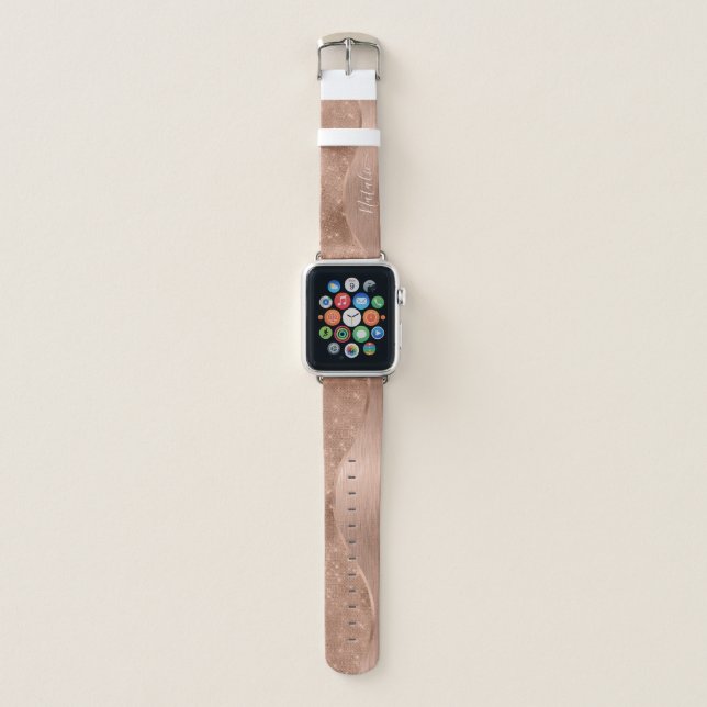 Metallic Rose Gold Glitter Personalized  Apple Watch Band (Front)