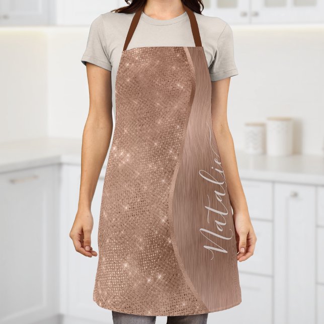 Metallic Rose Gold Glitter Personalized Apron (Creator Uploaded)