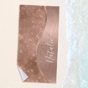 Metallic Rose Gold Glitter Personalized Beach Towel