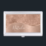 Metallic Rose Gold Glitter Personalized Business Card Case<br><div class="desc">Easily personalize this rose gold brushed metal and glamorous faux glitter patterned business card case with your own custom name.</div>