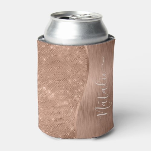 Metallic Rose Gold Glitter Personalized Can Cooler