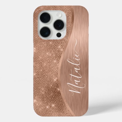 Metallic Rose Gold Glitter Personalized iPhone 15 Pro Case