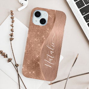 Metallic Rose Gold Glitter Personalized  iPhone 15 Case