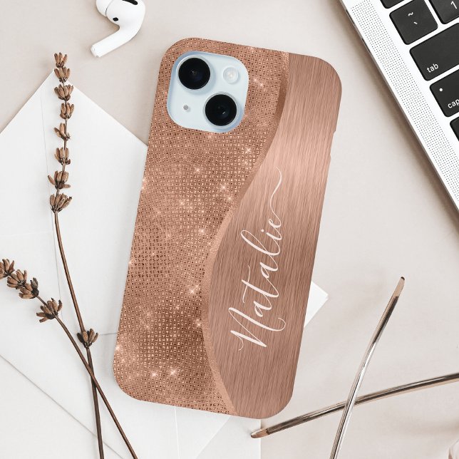 Metallic Rose Gold Glitter Personalized  Case-Mate iPhone Case (Creator Uploaded)
