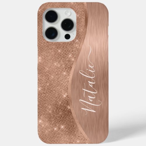Metallic Rose Gold Glitter Personalized iPhone 15 Pro Max Case