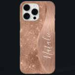 Metallic Rose Gold Glitter Personalized iPhone 16 Pro Max Case<br><div class="desc">Easily personalize this rose gold brushed metal and glamorous faux glitter patterned phone case with your own custom name.</div>