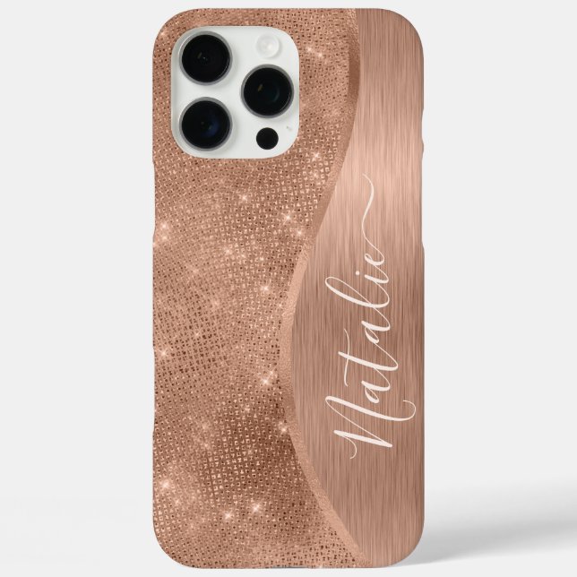 Metallic Rose Gold Glitter Personalized Case-Mate iPhone Case (Back)