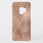 Metallic Rose Gold Glitter Personalized Case-Mate Samsung Galaxy S9 Case<br><div class="desc">Easily personalize this rose gold brushed metal and glamorous faux glitter patterned phone case with your own custom name.</div>