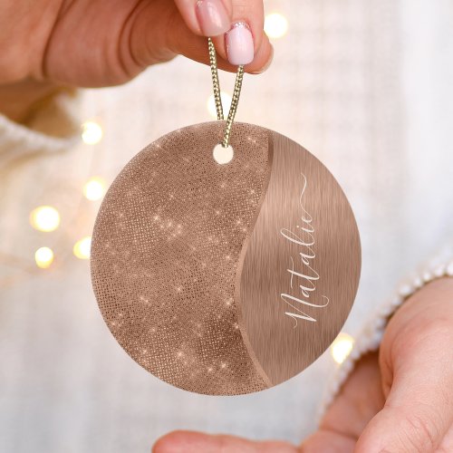 Metallic Rose Gold Glitter Personalized Ceramic Ornament