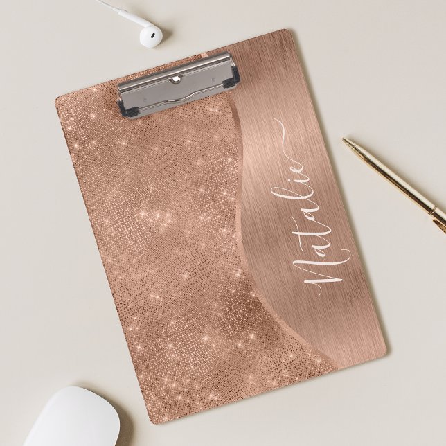 Metallic Rose Gold Glitter Personalized Clipboard (Creator Uploaded)