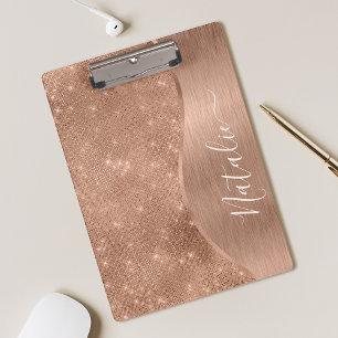 Metallic Rose Gold Glitter Personalized Clipboard