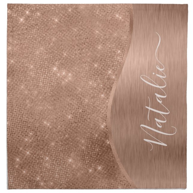 Metallic Rose Gold Glitter Personalized Cloth Napkin (Front)