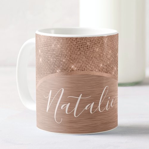Metallic Rose Gold Glitter Personalized Coffee Mug