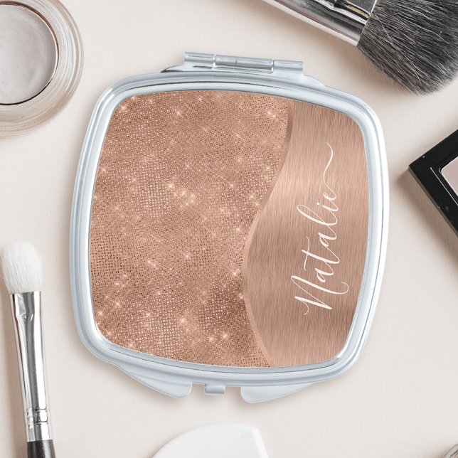 Metallic Rose Gold Glitter Personalized Compact Mirror (Creator Uploaded)