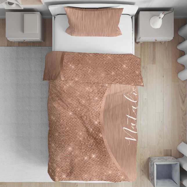 Metallic Rose Gold Glitter Personalized Duvet Cover (Creator Uploaded)