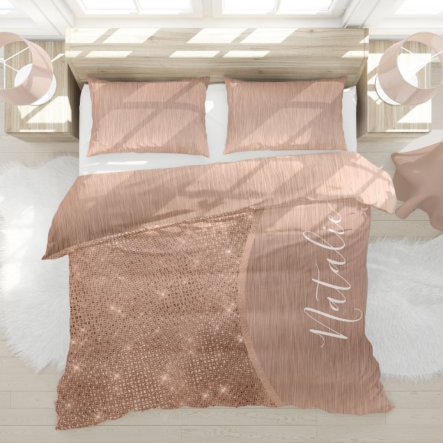 Metallic Rose Gold Glitter Personalized Duvet Cover (Creator Uploaded)