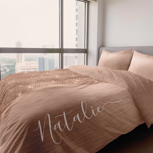 Metallic Rose Gold Glitter Personalized Duvet Cover (Creator Uploaded)