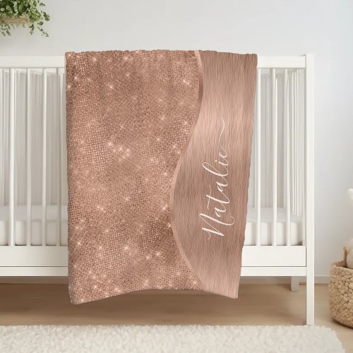 Metallic Rose Gold Glitter Personalized Fleece Blanket