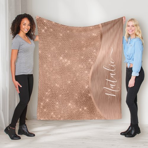 Metallic Rose Gold Glitter Personalized Fleece Blanket
