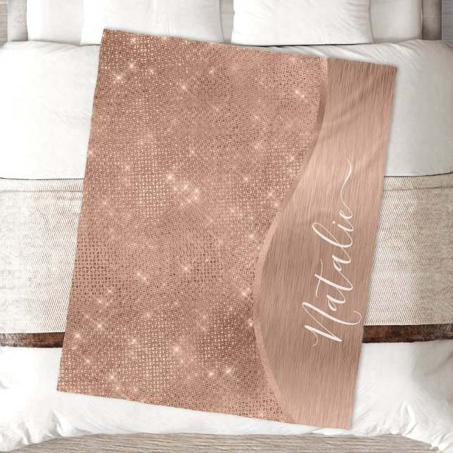 Metallic Rose Gold Glitter Personalized Fleece Blanket (Creator Uploaded)